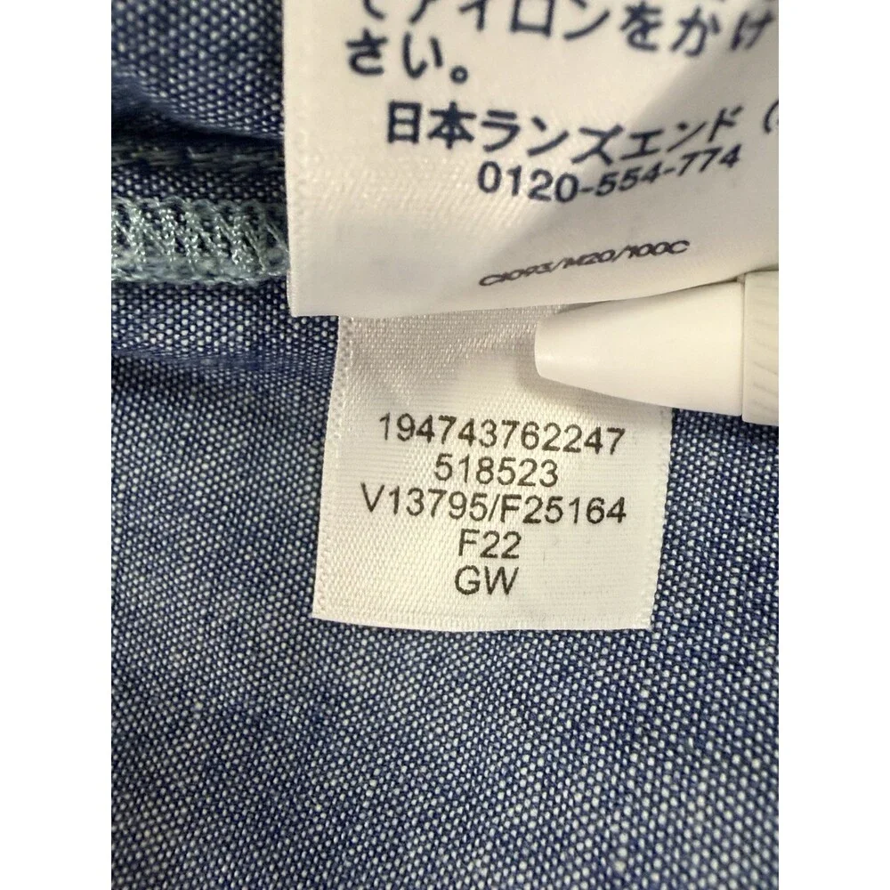 Lands End XL 18 Blue Chambray Tunic Band Collar Gathered Back Pockets EUC - Picture 7 of 7